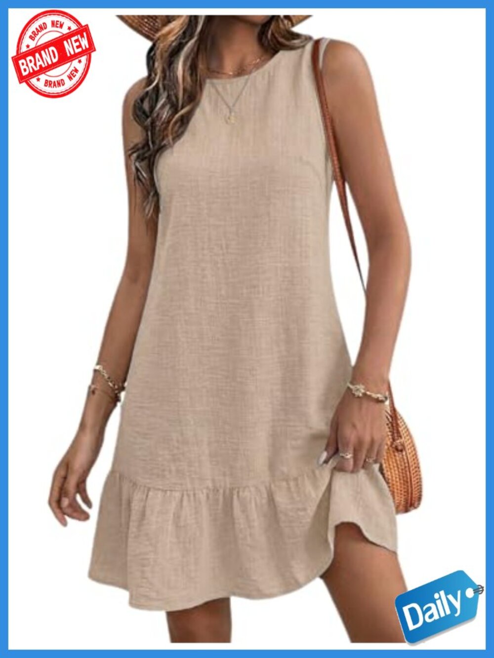 Women's Tie Back Sleeveless Mini Beach Sundress with Ruffle Hem